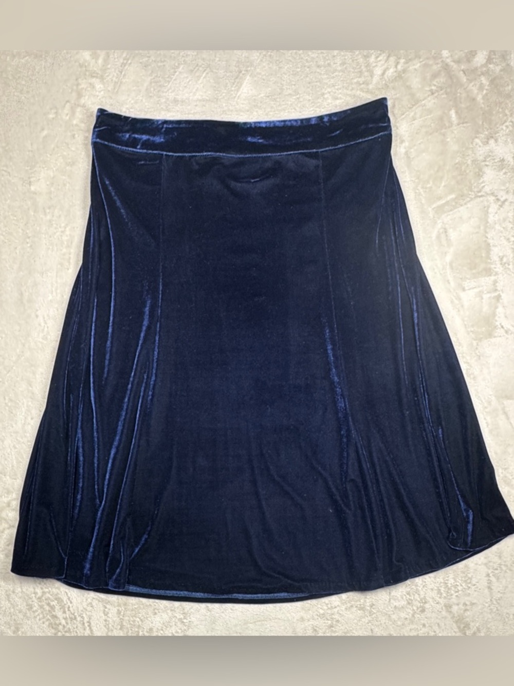 Quacker Factory Women’s Blue Velvet Stretchy Pull On Knee Length Skirt Size XL